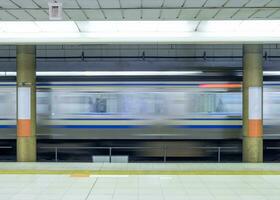 Motion blur side of high speed train in metro photo