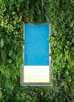 Blank signboard advertise with cover green foliage photo