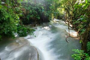 Beautiful Huay Mae Khamin waterfall in tropical rainforest at Srinakarin national park photo