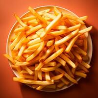 AI generated French fries, fast food packaging, quick snack, junk food - AI generated image photo