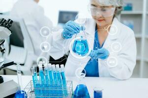Dctor work on digital tablet healthcare doctor technology tablet using computer in laboratory study with virtual icon photo