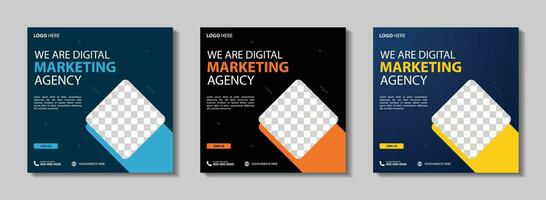 Marketing Agency Social Media Post, Digital Marketing Web Banner, Corporate Square Flyer Template. Vector illustration with Space to add pictures minimal and modern design.