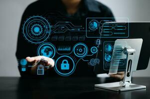 Cyber security data protection Business working on compute Intelligenc digital tablet global network photo