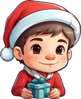 AI generated cartoon boy in santa hat standing in the snow png