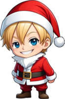 AI generated cartoon boy in santa hat standing in the snow png