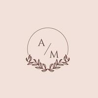 AM initial monogram wedding with creative circle line vector