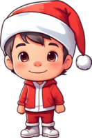 AI generated cartoon boy in santa hat standing in the snow png