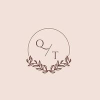 QT initial monogram wedding with creative circle line vector