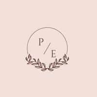 PE initial monogram wedding with creative circle line vector