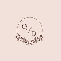 QD initial monogram wedding with creative circle line vector