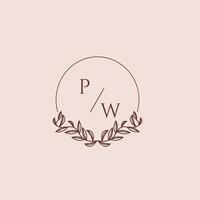 PW initial monogram wedding with creative circle line vector