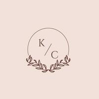 KC initial monogram wedding with creative circle line vector