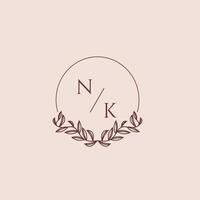 NK initial monogram wedding with creative circle line vector