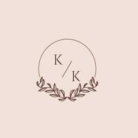 KK initial monogram wedding with creative circle line vector