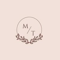 MT initial monogram wedding with creative circle line vector