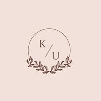 KU initial monogram wedding with creative circle line vector