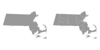 Massachusetts state gray maps. Vector illustration.