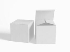 Square box packaging white backgrounnd cardboard paper with realistic texture photo