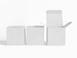 Square box packaging white backgrounnd cardboard paper with realistic texture photo