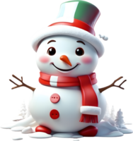 AI generated snowman with hat and scarf on transparent background png