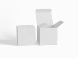 Square box packaging white backgrounnd cardboard paper with realistic texture photo