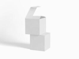 Square box packaging white backgrounnd cardboard paper with realistic texture photo