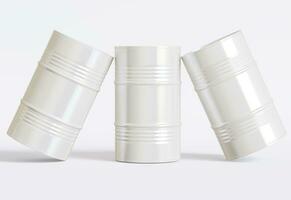 Drum container white color oil barrel realistic texture rendering 3D illustration photo