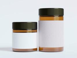 Amber Glass Cosmetic Jar with a realistic texture blank Label white color rendering 3D photo