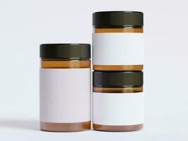 Amber Glass Cosmetic Jar with a realistic texture blank Label white color rendering 3D photo