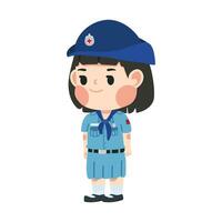 niña explorar tailandés uniforme dibujos animados vector
