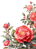 AI generated watercolor red camellia flowers on  ai generative png