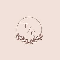 TC initial monogram wedding with creative circle line vector