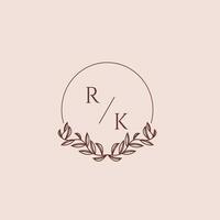 RK initial monogram wedding with creative circle line vector