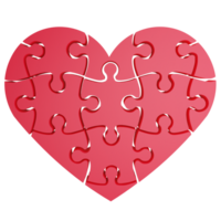 Heart jigsaw puzzle clipart flat design icon isolated on transparent background, 3D render Valentine concept png