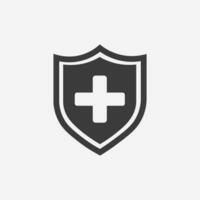 seguro de salud, vector de icono de guardia de escudo médico cruzado aislado. medicina, símbolo de protección médica
