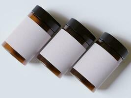 ámbar vaso cosmético tarro con un realista textura blanco etiqueta blanco color representación 3d foto