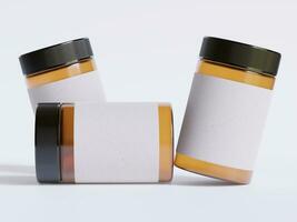 Amber Glass Cosmetic Jar with a realistic texture blank Label white color rendering 3D photo