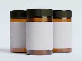 Amber Glass Cosmetic Jar with a realistic texture blank Label white color rendering 3D photo