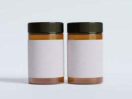 Amber Glass Cosmetic Jar with a realistic texture blank Label white color rendering 3D photo