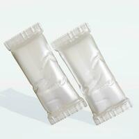 Protein bar packaging white color and realistic render with metalic or glossy texture photo