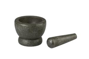 Thailand native stone mortar and pestle isolated on white background with clipping path. Stone mortars are important for Thai food and used in Thai kitchens. photo