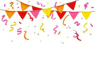 Vibrant isolated confetti, flags, ribbons, creating atmosphere for a happy birthday. Design perfect for birthday parties, anniversaries, or any joyful event. Not AI generated. vector