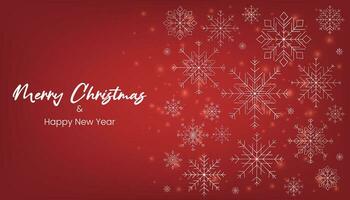 Merry Christmas and happy New Year festive banner white and red design, adorned with intricate snowflakes. For holiday cards, posters. Not AI generated. vector