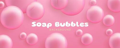 Realistic soap bubbles. Cute bubble gum banner. Transparent bubbles with a glossy pink surface, conveying a clean and airy concept. Not AI generated. vector