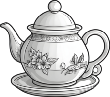 ai generado un té maceta con flores en el platillo clipart ai generativo png