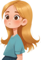 ai gerado desenho animado menina com grandes cabelo e azul camisa ai generativo png