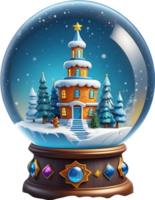 AI generated christmas snow globe with a house and trees ai generative png