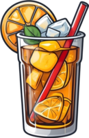 AI generated glass of iced tea with lemon slice and straw ai generative png