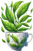 AI generated green tea leaves in a cup, transparent background, png  ai generative