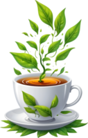 AI generated green tea leaves in a cup, transparent background, png  ai generative